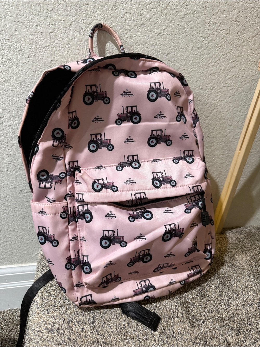 Pink Tractor Print Kids Backpack
